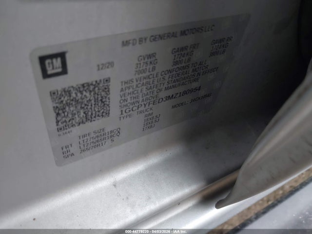 Продажа на аукционе авто 2021 Chevrolet Silverado 1500 4wd  Short Bed Lt Trail Boss, vin: 1GCPYFED3MZ180954, номер лота: 44779220