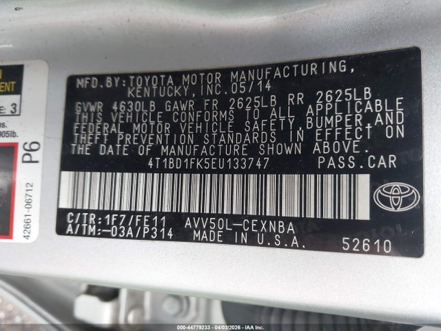 Продаж на аукціоні авто 2014 Toyota Camry Hybrid Le, vin: 4T1BD1FK5EU133747, номер лоту: 44779233