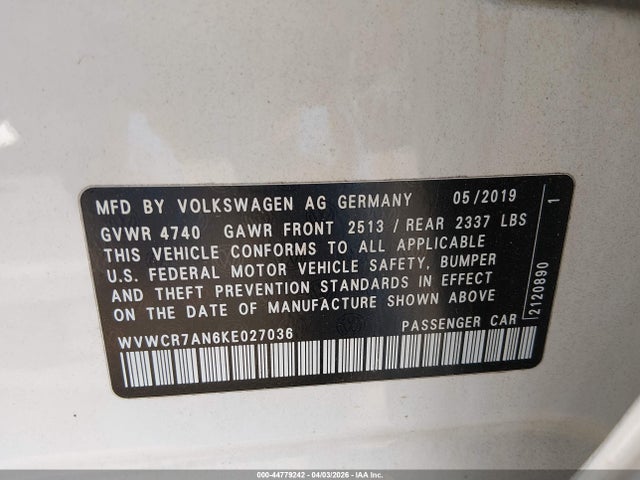 2019 VOLKSWAGEN ARTEON WVWCR7AN6KE027036 Photo 8