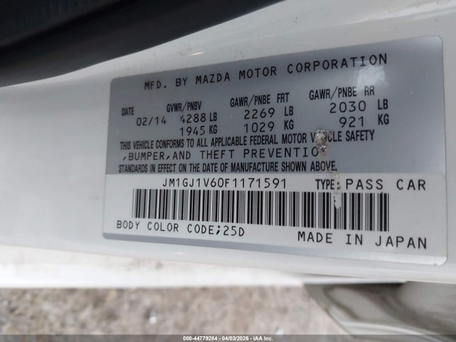 Продаж на аукціоні авто 2015 Mazda Mazda6 I Touring, vin: JM1GJ1V60F1171591, номер лоту: 44779284