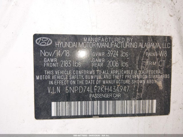 Продаж на аукціоні авто 2019 Hyundai Elantra Se, vin: 5NPD74LF2KH434947, номер лоту: 44779303