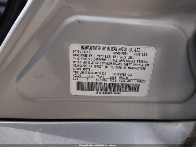 44779314 :رقم المزاد ، JN1CV6AR4DM357424 vin ، 2013 Infiniti G37x مزاد بيع