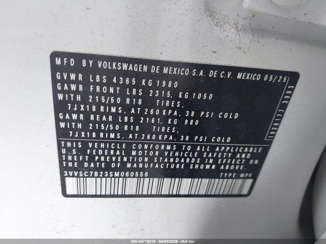 Продаж на аукціоні авто 2025 Volkswagen Taos 1.5t Se, vin: 3VVSC7B23SM060556, номер лоту: 44779319