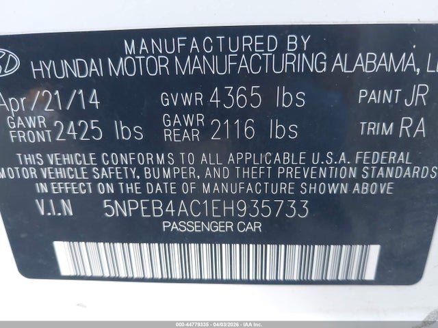 Hyundai SONATA GLS 2014 5NPEB4AC1EH935733 Image 9