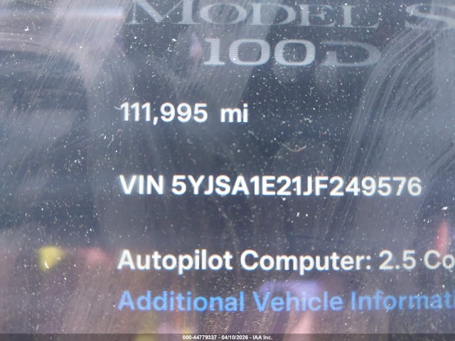 Продажа на аукционе авто 2018 Tesla Model S 100d/75d/p100d, vin: 5YJSA1E21JF249576, номер лота: 44779337