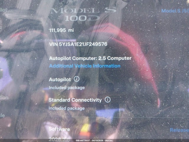 Продажа на аукционе авто 2018 Tesla Model S 100d/75d/p100d, vin: 5YJSA1E21JF249576, номер лота: 44779337