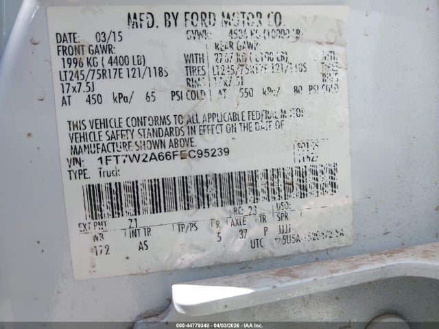 Aukcja sprzedaży 2015 Ford F-250 Xl, vin: 1FT7W2A66FEC95239, numer aukcji: 44779348