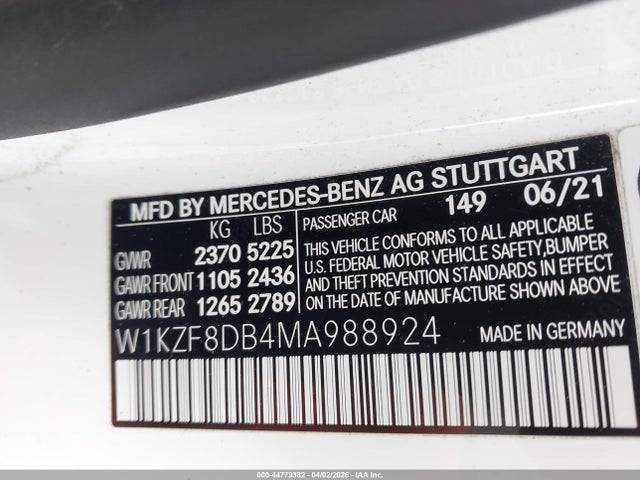 Aukcja sprzedaży 2021 Mercedes-benz E 350, vin: W1KZF8DB4MA988924, numer aukcji: 44779382