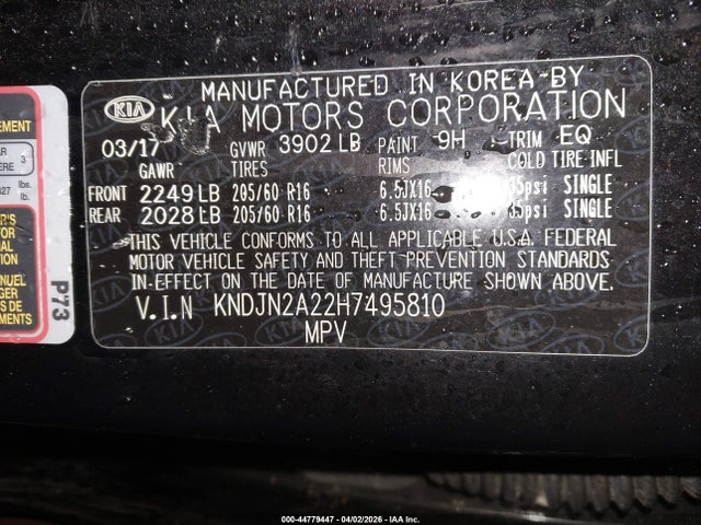 44779447 :رقم المزاد ، KNDJN2A22H7495810 vin ، 2017 Kia Soul مزاد بيع
