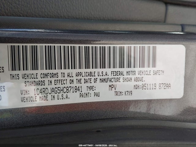 2017 Dodge Durango Sxt Awd მანქანა იყიდება აუქციონზე, vin: 1C4RDJAG5HC871841, აუქციონის ნომერი: 44779451