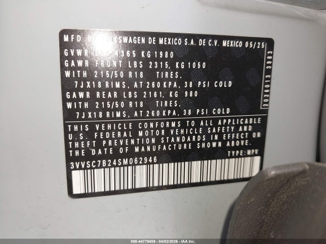 44779459 :رقم المزاد ، 3VVSC7B24SM062946 vin ، 2025 Volkswagen Taos 1.5t Se مزاد بيع