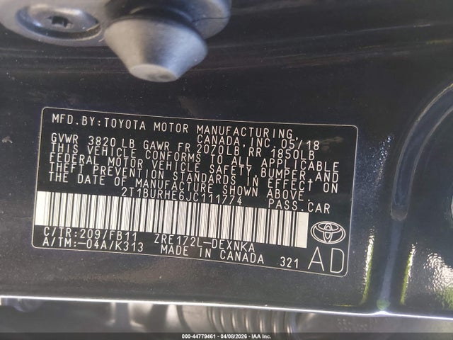 Продажа на аукционе авто 2018 Toyota Corolla Le, vin: 2T1BURHE6JC111774, номер лота: 44779461