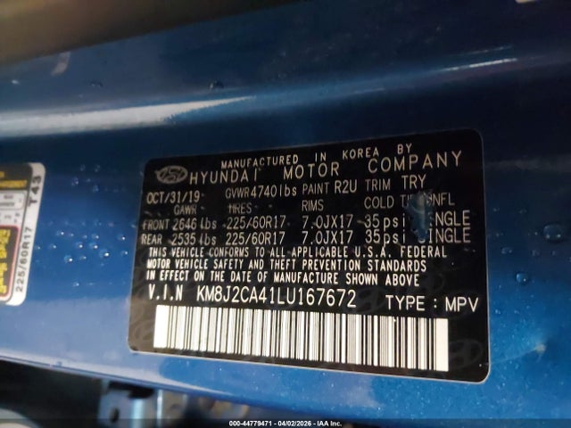 44779471 :رقم المزاد ، KM8J2CA41LU167672 vin ، 2020 Hyundai Tucson Se مزاد بيع