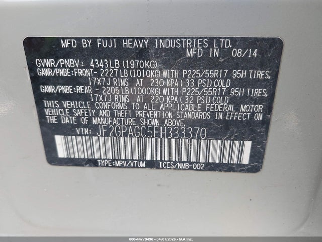 Продаж на аукціоні авто 2014 Subaru Xv Crosstrek 2.0i Limited, vin: JF2GPAGC5EH333370, номер лоту: 44779490