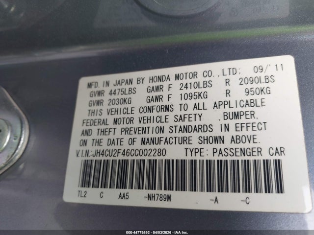 Продаж на аукціоні авто 2012 Acura Tsx 2.4, vin: JH4CU2F46CC002280, номер лоту: 44779492