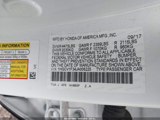 Продажа на аукционе авто 2018 Honda Accord Sport, vin: 1HGCV1F34JA006225, номер лота: 44779504