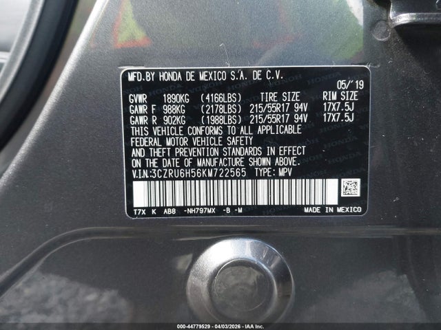 Honda HR-V EX 2019 3CZRU6H56KM722565 Image 9