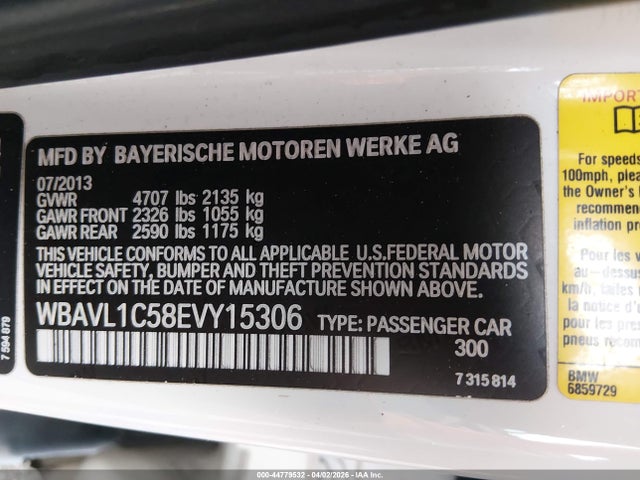 2014 Bmw X1 Xdrive28i მანქანა იყიდება აუქციონზე, vin: WBAVL1C58EVY15306, აუქციონის ნომერი: 44779532