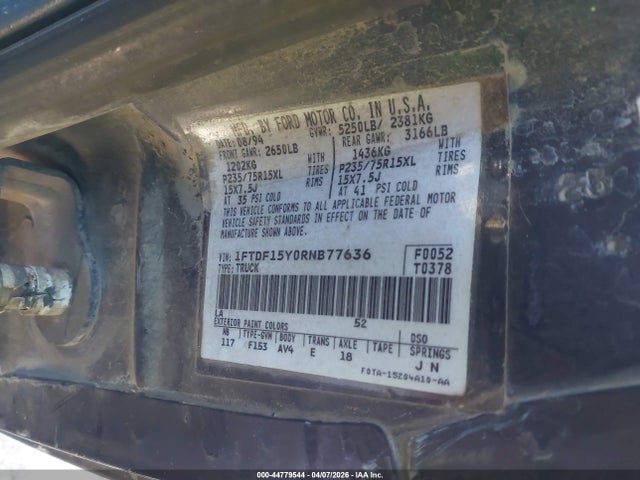 Aukcja sprzedaży 1994 Ford F150, vin: 1FTDF15Y0RNB77636, numer aukcji: 44779544