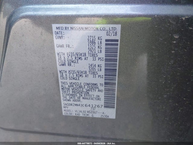 Nissan Pathfinder S 2018 5N1DR2MN4JC641267 Image 9