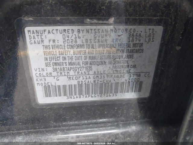 3N1AB7AP6GY271635 Nissan SENTRA SR