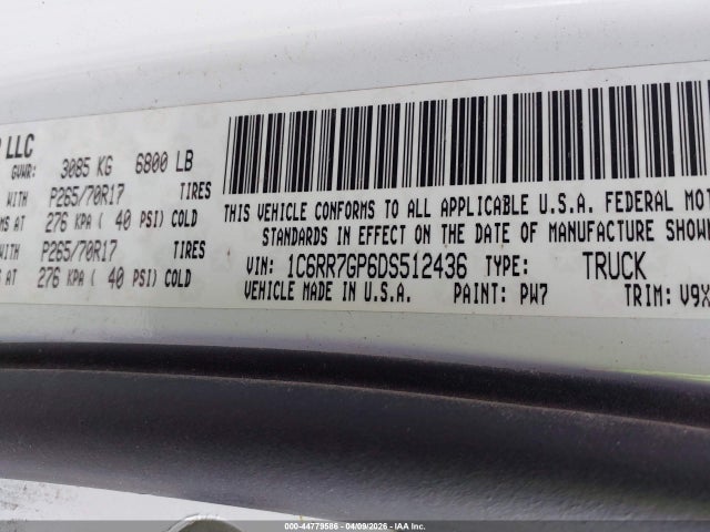 Продаж на аукціоні авто 2013 Ram 1500 Slt, vin: 1C6RR7GP6DS512436, номер лоту: 44779586