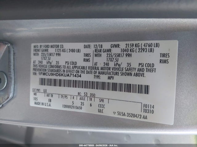 Ford ESCAPE SEL 2019 1FMCU9HD6KUA71434 Image 9