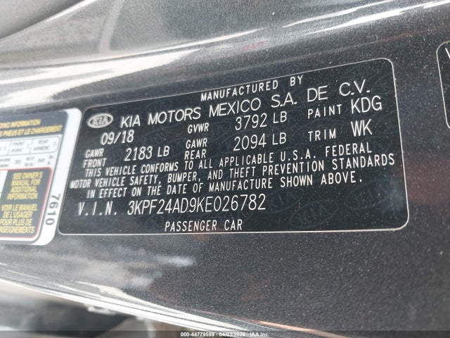 3KPF24AD9KE026782 KIA Forte Lxs