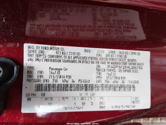 Продаж на аукціоні авто 2017 Ford Focus Se, vin: 1FADP3F25HL200752, номер лоту: 44779629