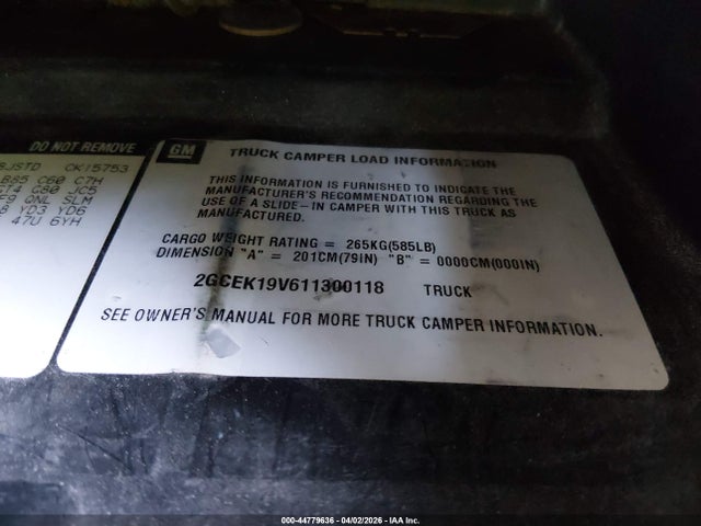 Продаж на аукціоні авто 2001 Chevrolet Silverado 1500 Ls, vin: 2GCEK19V611300118, номер лоту: 44779636