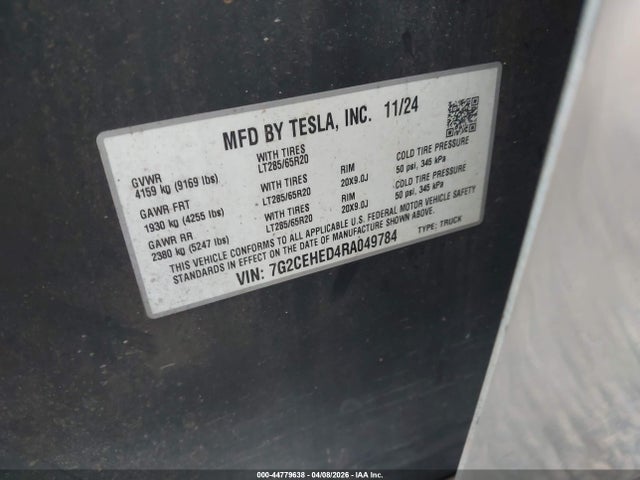 Продажа на аукционе авто 2024 Tesla Cybertruck All-wheel Drive, vin: 7G2CEHED4RA049784, номер лота: 44779638