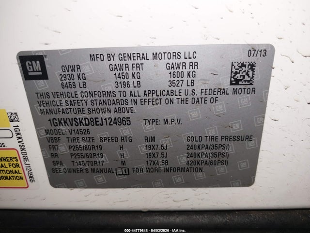 Aukcja sprzedaży 2014 Gmc Acadia Slt-2, vin: 1GKKVSKD8EJ124965, numer aukcji: 44779648