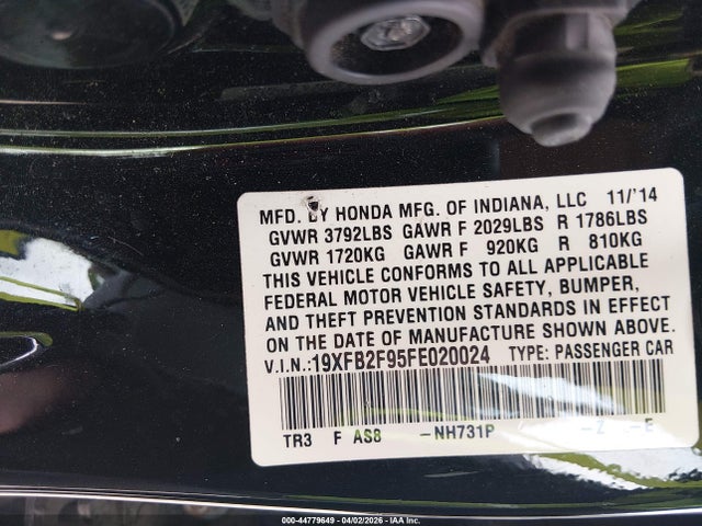 2015 Honda Civic Ex-l მანქანა იყიდება აუქციონზე, vin: 19XFB2F95FE020024, აუქციონის ნომერი: 44779649