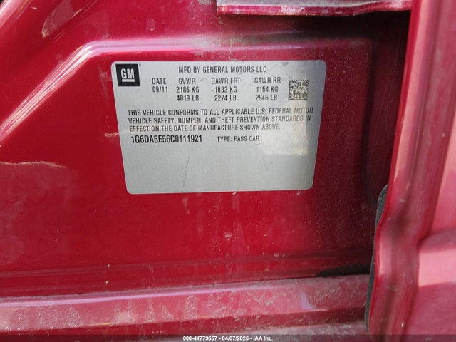 2012 Cadillac Cts Standard მანქანა იყიდება აუქციონზე, vin: 1G6DA5E56C0111921, აუქციონის ნომერი: 44779657