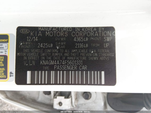44779668 :رقم المزاد ، KNAGM4A74F5601331 vin ، 2015 Kia Optima Lx مزاد بيع
