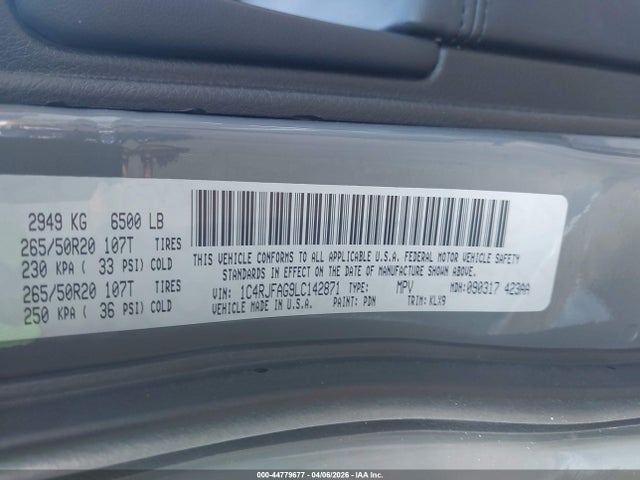 Продажа на аукционе авто 2020 Jeep Grand Cherokee Altitude 4x4, vin: 1C4RJFAG9LC142871, номер лота: 44779677
