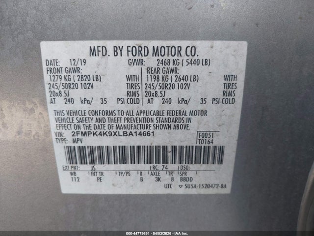 2FMPK4K9XLBA14661 Ford Edge Titanium