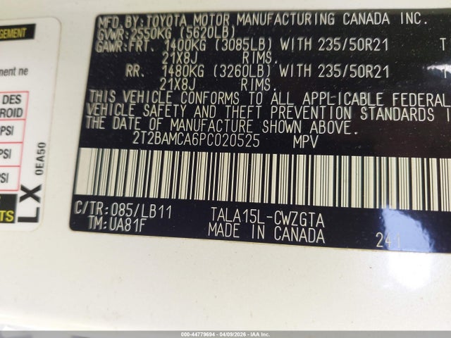 44779694 :رقم المزاد ، 2T2BAMCA6PC020525 vin ، 2023 Lexus Rx 350 Premium Plus مزاد بيع