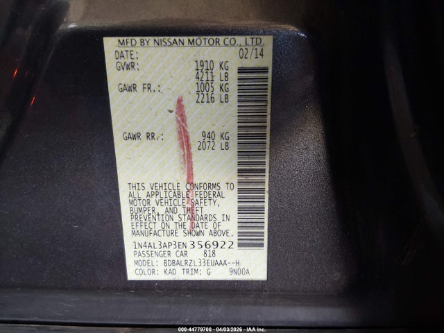 Nissan Altima 2.5 S 2014 1N4AL3AP3EN356922 Image 9