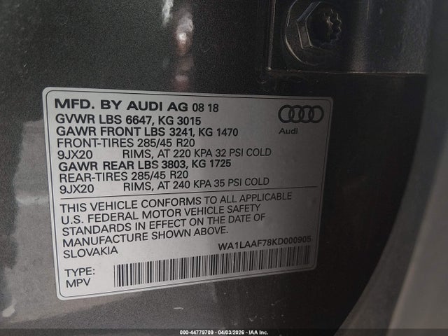 Aukcja sprzedaży 2019 Audi Q7 55 Premium, vin: WA1LAAF78KD000905, numer aukcji: 44779709