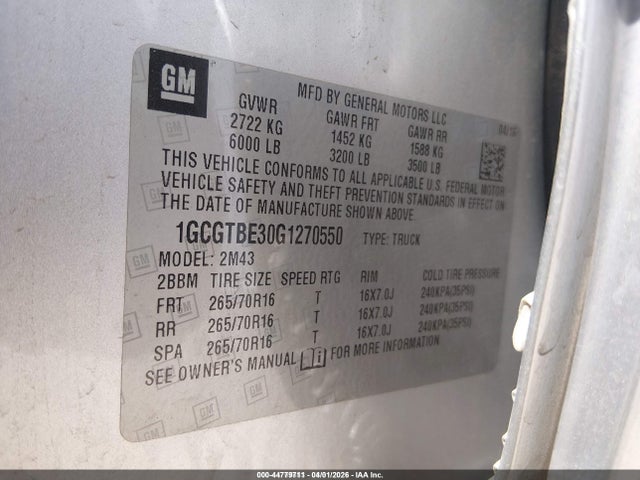 1GCGTBE30G1270550 Chevrolet Colorado Wt