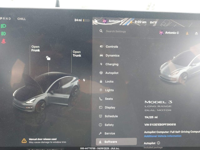44779769 :رقم المزاد ، 5YJ3E1EB0PF390818 vin ، 2023 Tesla Model 3 Long Range Dual Motor All-wheel Drive مزاد بيع