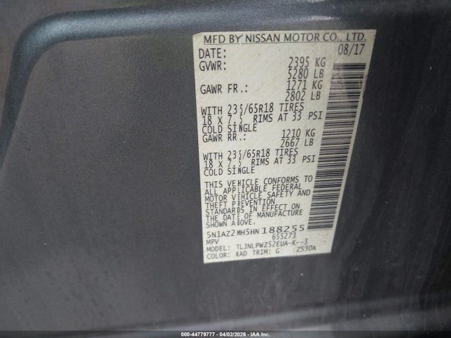 5N1AZ2MH5HN188255 Nissan MURANO S