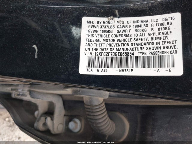 44779778 :رقم المزاد ، 19XFC2F70GE065854 vin ، 2016 Honda Civic Ex مزاد بيع