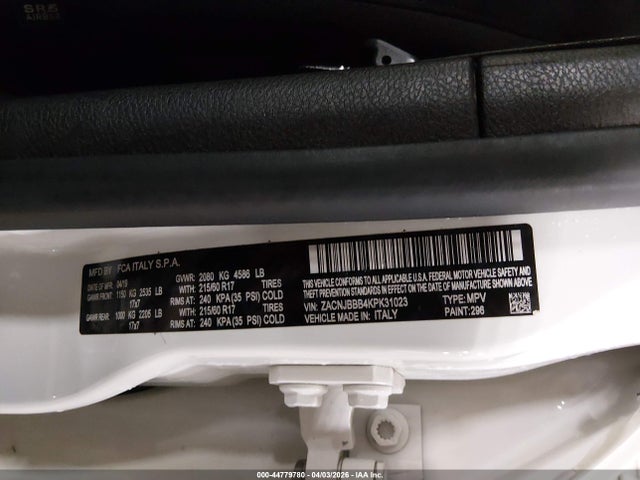 Aukcja sprzedaży 2019 Jeep Renegade Latitude 4x4, vin: ZACNJBBB4KPK31023, numer aukcji: 44779780