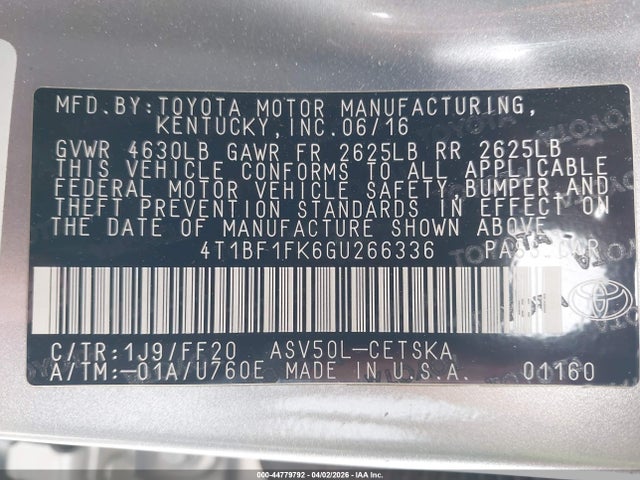 4T1BF1FK6GU266336 Toyota CAMRY SE