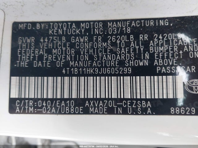 2018 TOYOTA CAMRY 4T1B11HK9JU605299 Photo 8