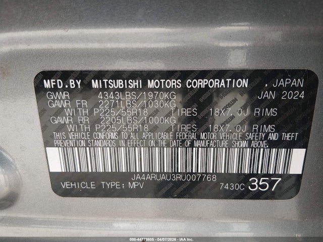 2024 MITSUBISHI OUTLANDER SPORT JA4ARUAU3RU007768 Photo 8