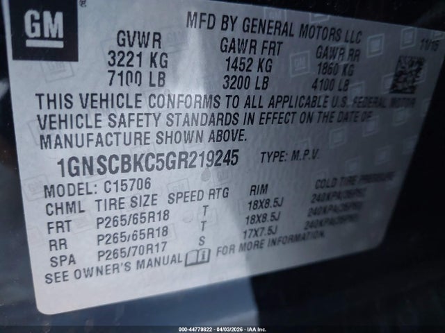 Chevrolet Tahoe Lt 2016 1GNSCBKC5GR219245 Image 9