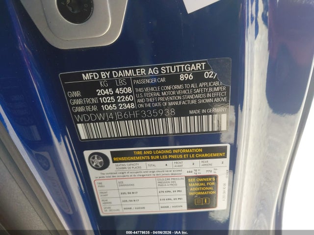 44779835 :رقم المزاد ، WDDWJ4JB6HF335938 vin ، 2017 Mercedes-benz C 300 مزاد بيع